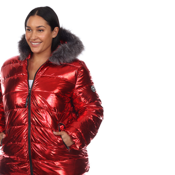 Plus Size Metallic Puffer Coat with Hoodie - Picture 5 of 5